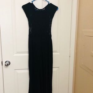 Black Maxi Dress with back net and front high slit